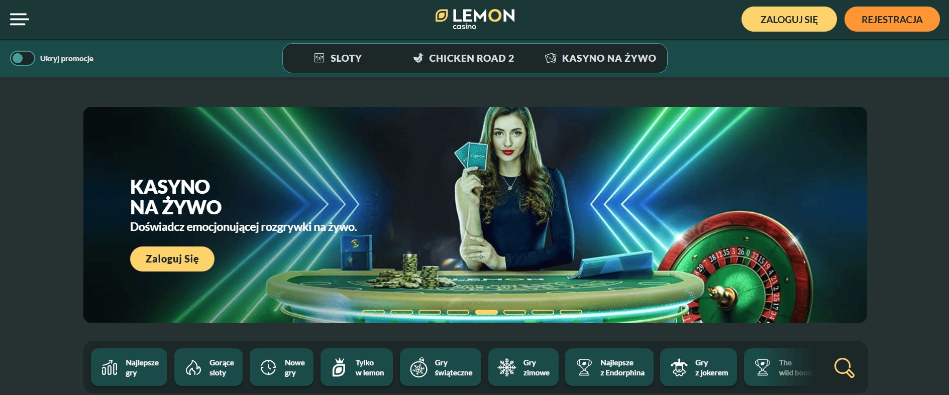 Widok interfejsu Lemon Casino Polska